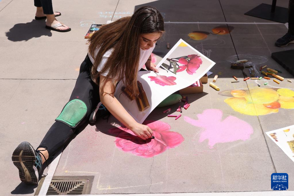 美国帕萨迪纳市举行粉笔画节